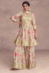 Light Yellow Chiffon Embroidered Salwar Kameez