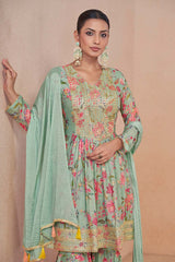 Sea Green Chiffon Embroidered Salwar Kameez