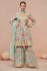 Sea Green Chiffon Embroidered Salwar Kameez