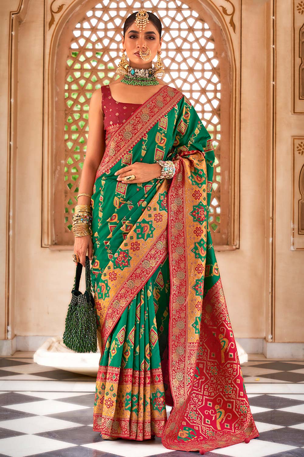 Banarasi Silk Zari Green Contemporary Saree