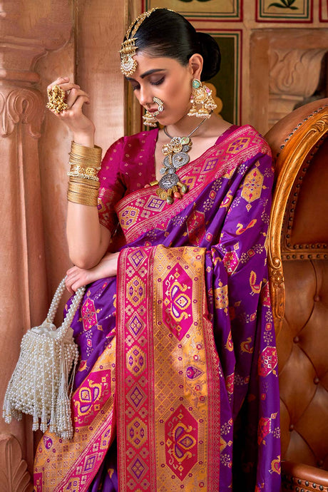 Weaving Banarasi Silk Traditional Saree in Purple