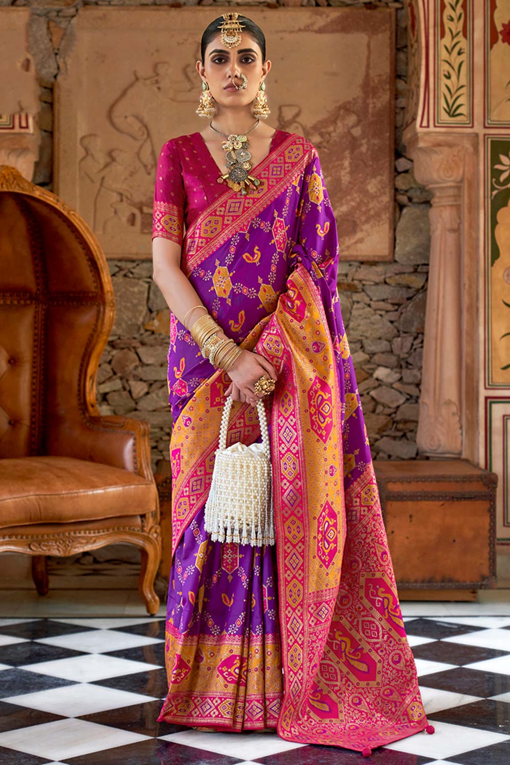 Weaving Banarasi Silk Traditional Saree in Purple