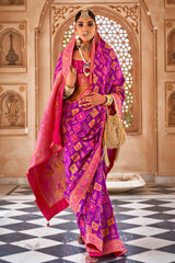 Banarasi Silk Pink Weaving Classic Saree For