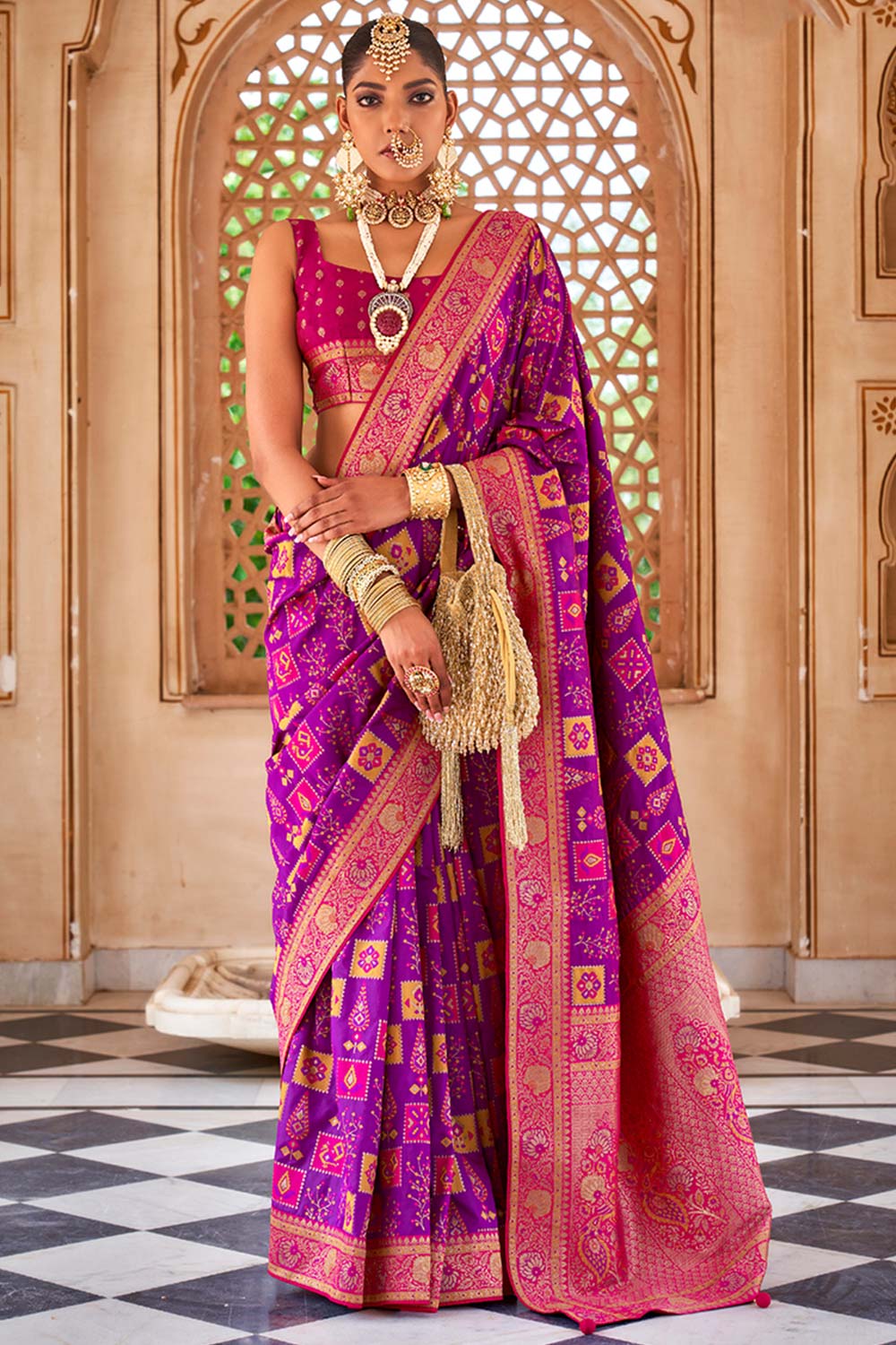 Banarasi Silk Pink Weaving Classic Saree For