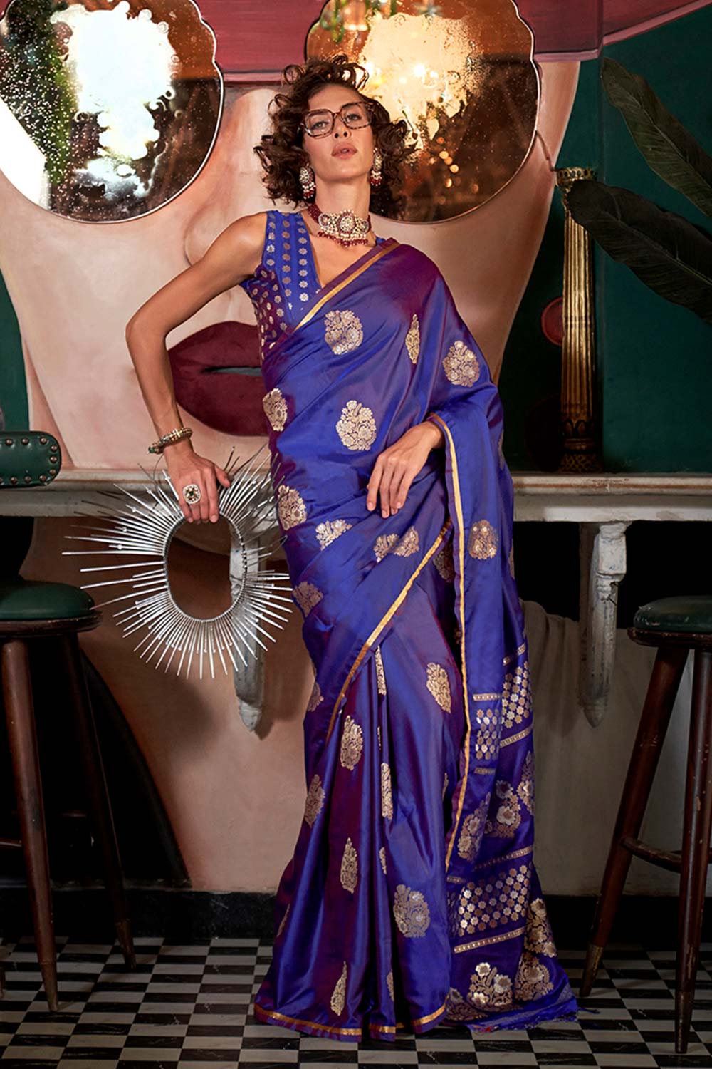 Purple Pure Satin Silk Weaving Zari Classic Saree