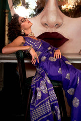 Weaving Zari Pure  Satin Silk Classic Saree in Purple