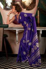 Weaving Zari Pure  Satin Silk Classic Saree in Purple