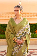 Silk Olive Foil Print Classic Saree