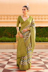 Silk Olive Foil Print Classic Saree