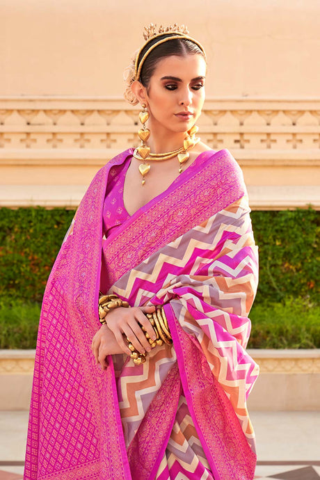 Silk Magenta Foil Print Contemporary Saree