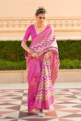 Silk Magenta Foil Print Contemporary Saree