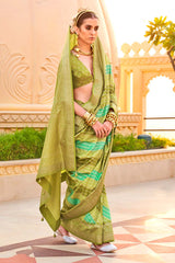 Silk Olive Foil Print Classic Saree