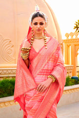 Foil Print Peach Silk Ceremonial Saree