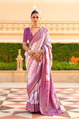 Purple Silk Foliage Prints Contemporary Saree