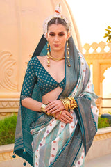 Saree Foil Print Silk in Teal