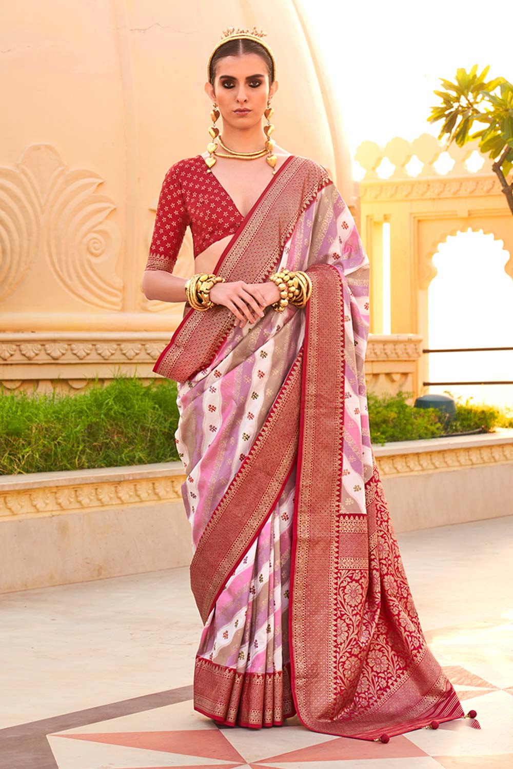 Maroon Ceremonial Foliage Prints Trendy Silk Saree