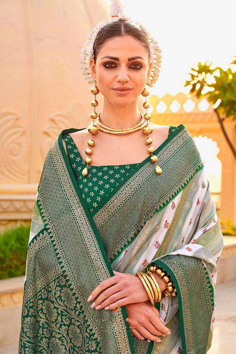 Green Silk Foil Print Classic Saree