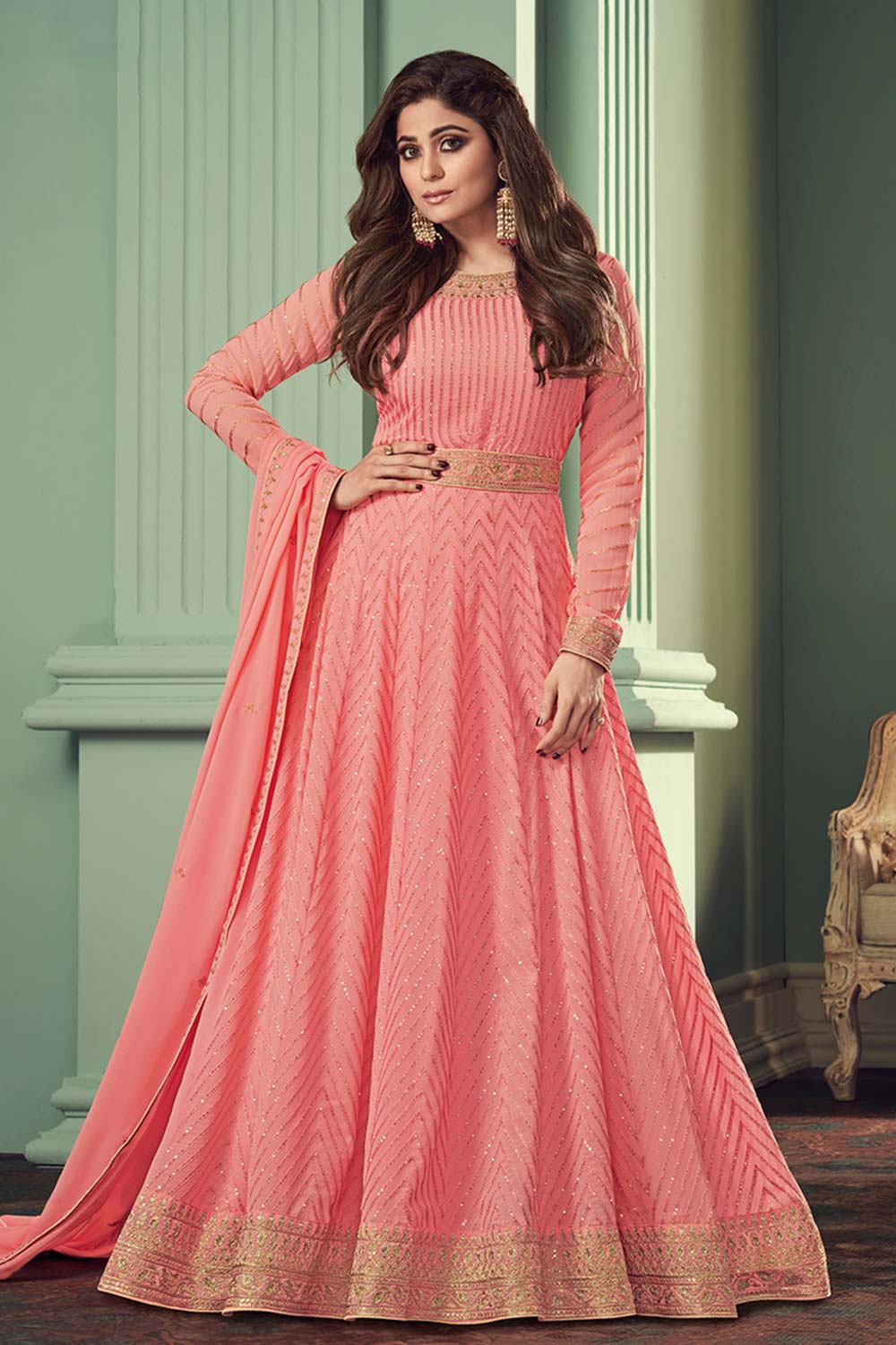 Light Pink Georgette Embroidered Anarkali Salwar Kameez