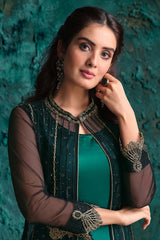 Dark Green Net Embroidered Salwar Kameez