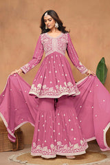 Faux Georgette Pink Embroidered Trendy Salwar Kameez