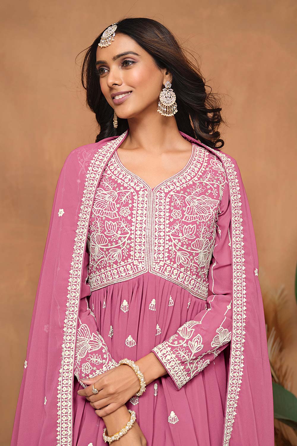 Faux Georgette Pink Embroidered Trendy Salwar Kameez