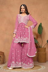 Faux Georgette Pink Embroidered Trendy Salwar Kameez