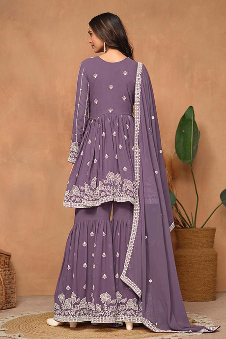 Faux Georgette Purple Embroidered Trendy Salwar Kameez