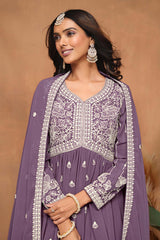 Faux Georgette Purple Embroidered Trendy Salwar Kameez