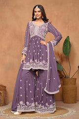 Faux Georgette Purple Embroidered Trendy Salwar Kameez