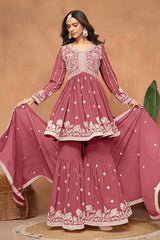 Faux Georgette Rose Pink Embroidered Trendy Salwar Kameez