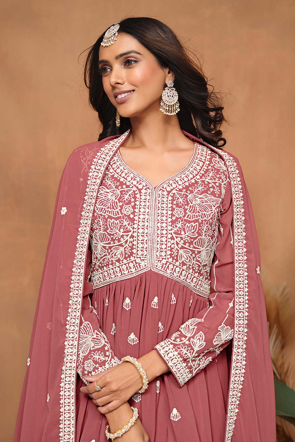 Faux Georgette Rose Pink Embroidered Trendy Salwar Kameez