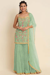 Faux Georgette Embroidered Sequins Work Turquoise Trendy Salwar Kameez