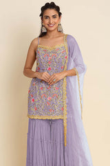 Faux Georgette Lavender Embroidered Sequins Work Readymade Salwar Kameez