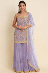 Faux Georgette Lavender Embroidered Sequins Work Readymade Salwar Kameez