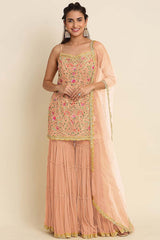 Peach Embroidered Sequins Work Faux Georgette Designer Salwar Kameez