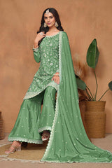 Embroidered Light Green Chinon Designer Salwar Suit