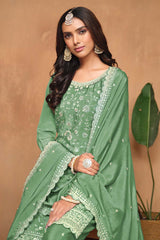 Embroidered Light Green Chinon Designer Salwar Suit