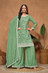 Embroidered Light Green Chinon Designer Salwar Suit