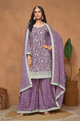 Chinon Embroidered Lavender Trendy Salwar Suit