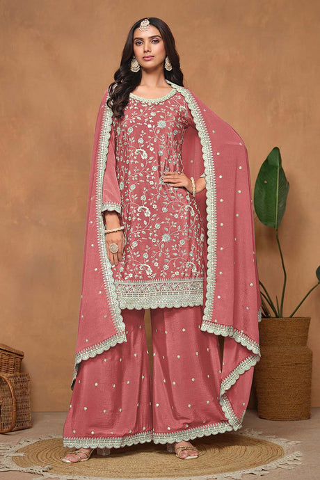 Chinon Embroidered Peach Salwar Kameez