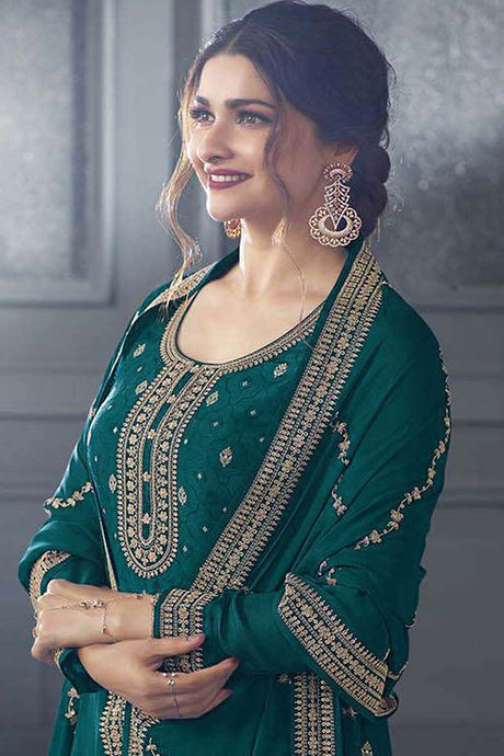 Teal Art Silk Embroidered Sequence Work Salwar Kameez