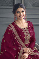 Art Silk Embroidered Sequence Work Burgundy Trendy Salwar Suit