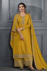 Art Silk Mustard Embroidered Sequence Work Salwar Kameez For Party