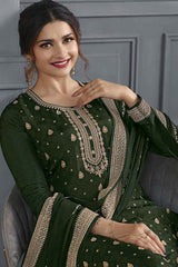 Art Silk Dark Olive Embroidered Sequence Work Trendy Salwar Kameez