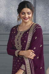 Wine Art Silk Embroidered Sequence Work Salwar Kameez