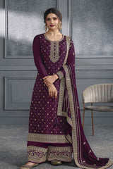 Wine Art Silk Embroidered Sequence Work Salwar Kameez