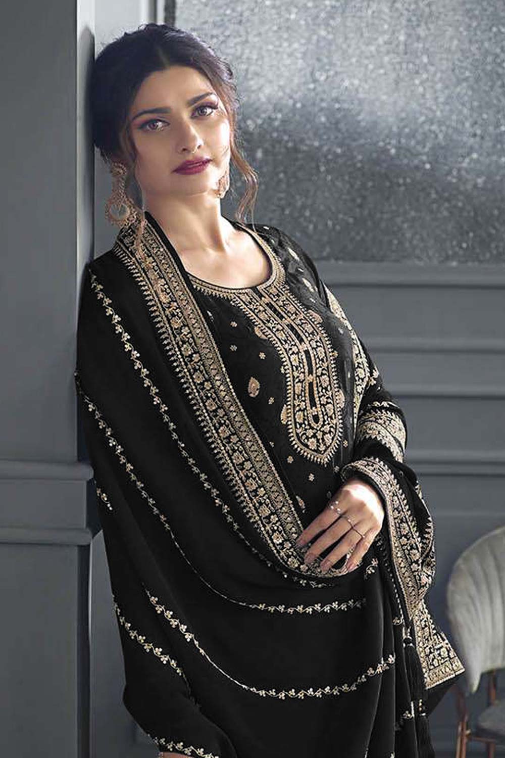 Art Silk Black Embroidered Sequence Work Trendy Salwar Kameez