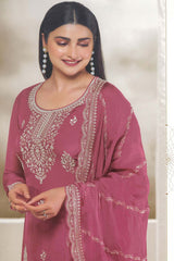 Organza Embroidered Onion Pink Trendy Salwar Kameez