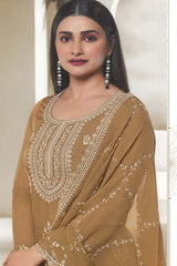 Organza Embroidered Mustard Designer Salwar Kameez