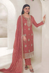 Organza Embroidered Peach Classic Salwar Kameez